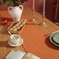 Christmas Cotton 100% Ruffles Table Runner Orangered Event Party Supplies Fabric Decor Placemat for Holiday Wedding Festival 5