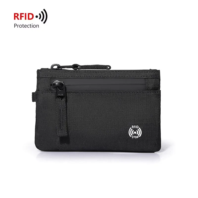 Luxury Nylon Slim RFID Wallet with Zipper and Carabiner
