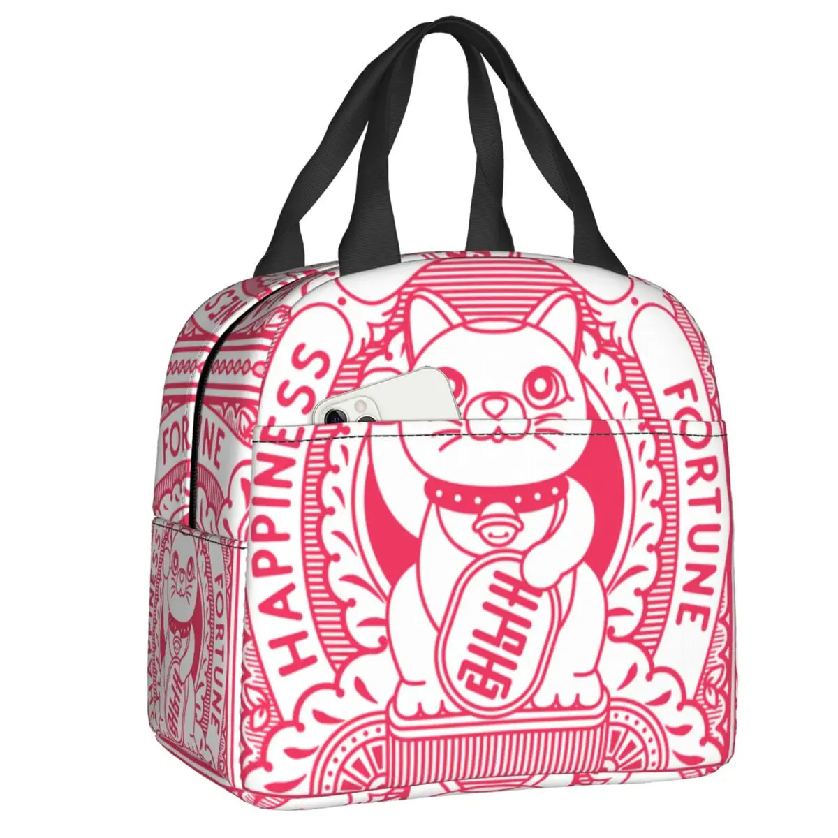 

Maneki Neko Portable Lunch Box Women Multifunction Lucky Fortune Cat Thermal Cooler Food Insulated Lunch Bag Office Work