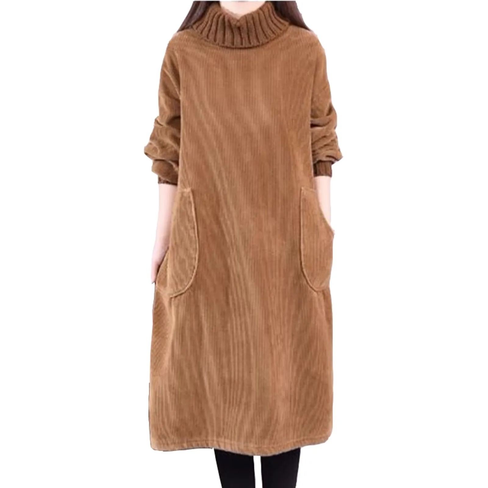 

Women's Corduroy Thickened Turtleneck Pocket Dress korean reviews many clothes elegant and pretty women's dresses ropa de mujer