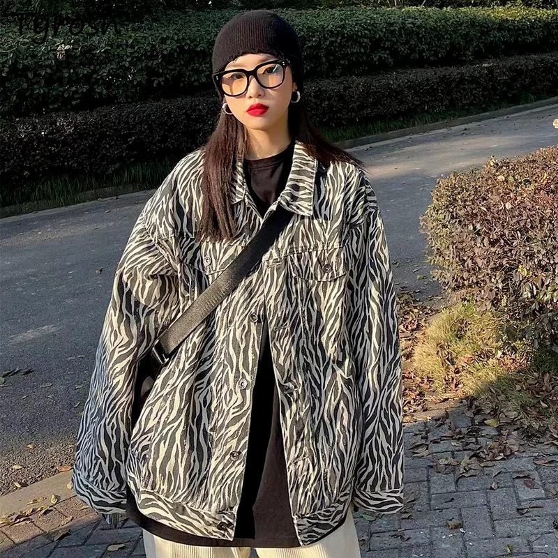 

Женская джинсовая куртка в полоску зебры Y2K, винтажная универсальная женская одежда для отдыха, уличная одежда, трендовые куртки в готическом стиле