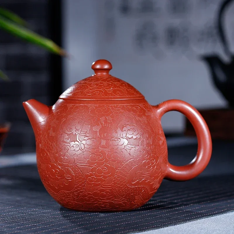 1pc Hand-carved Purple Clay Teapot Handprint Dragon Pattern Raw Ore Dahongpao Kettle Yixing Famous Tea Pot Teaware Tea Ceremony