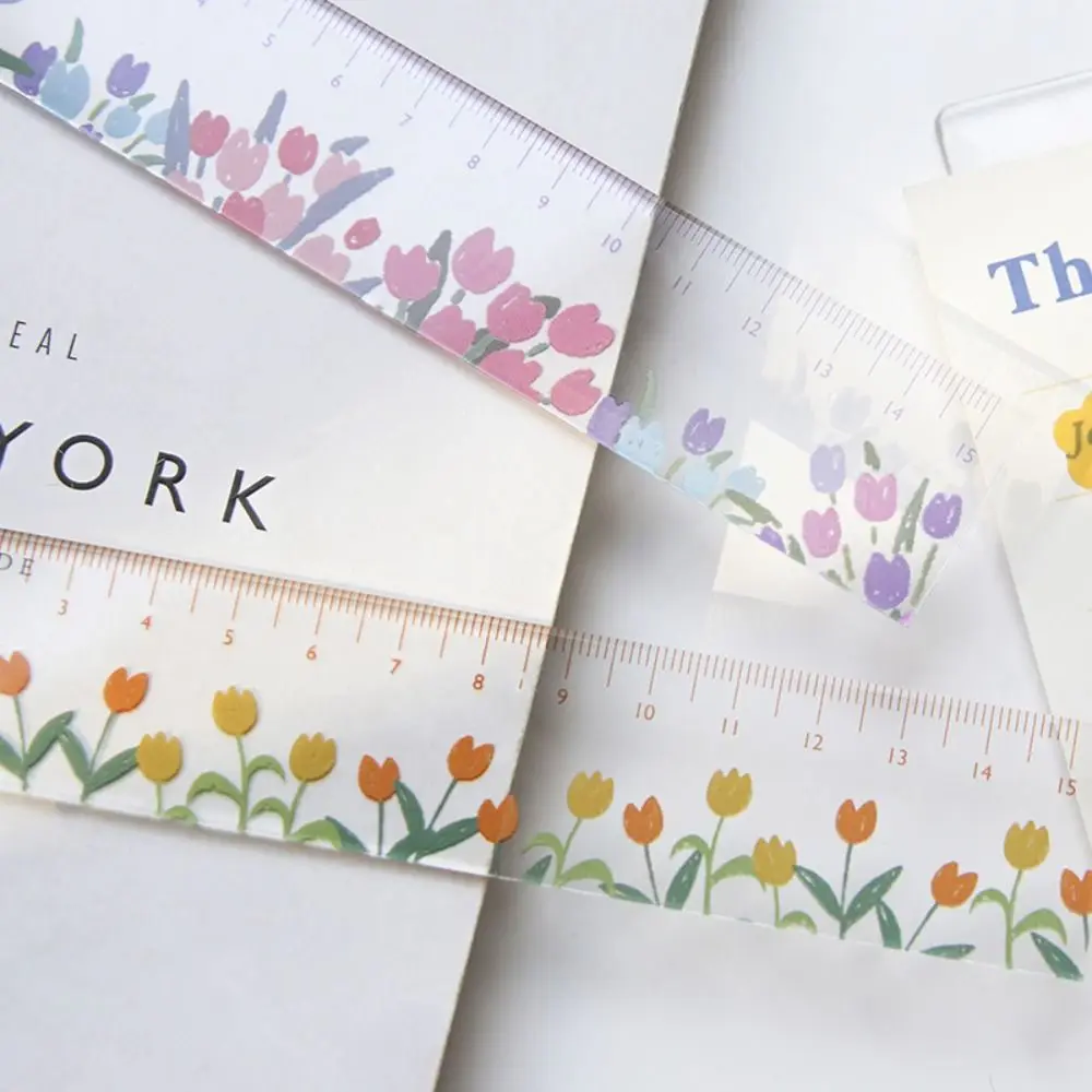 창의적인 다기능 15cm 직선자, 이중 용도 투명 수학 드로잉 자, 아크릴 튤립 DIY 드로잉 도구, 학생용