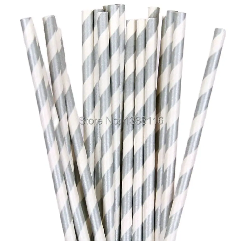 

200pcs Silver Stripe Paper Straws Beautiful Straws For Wedding Birthday Straws Party Supplies Paper Drinking Straws