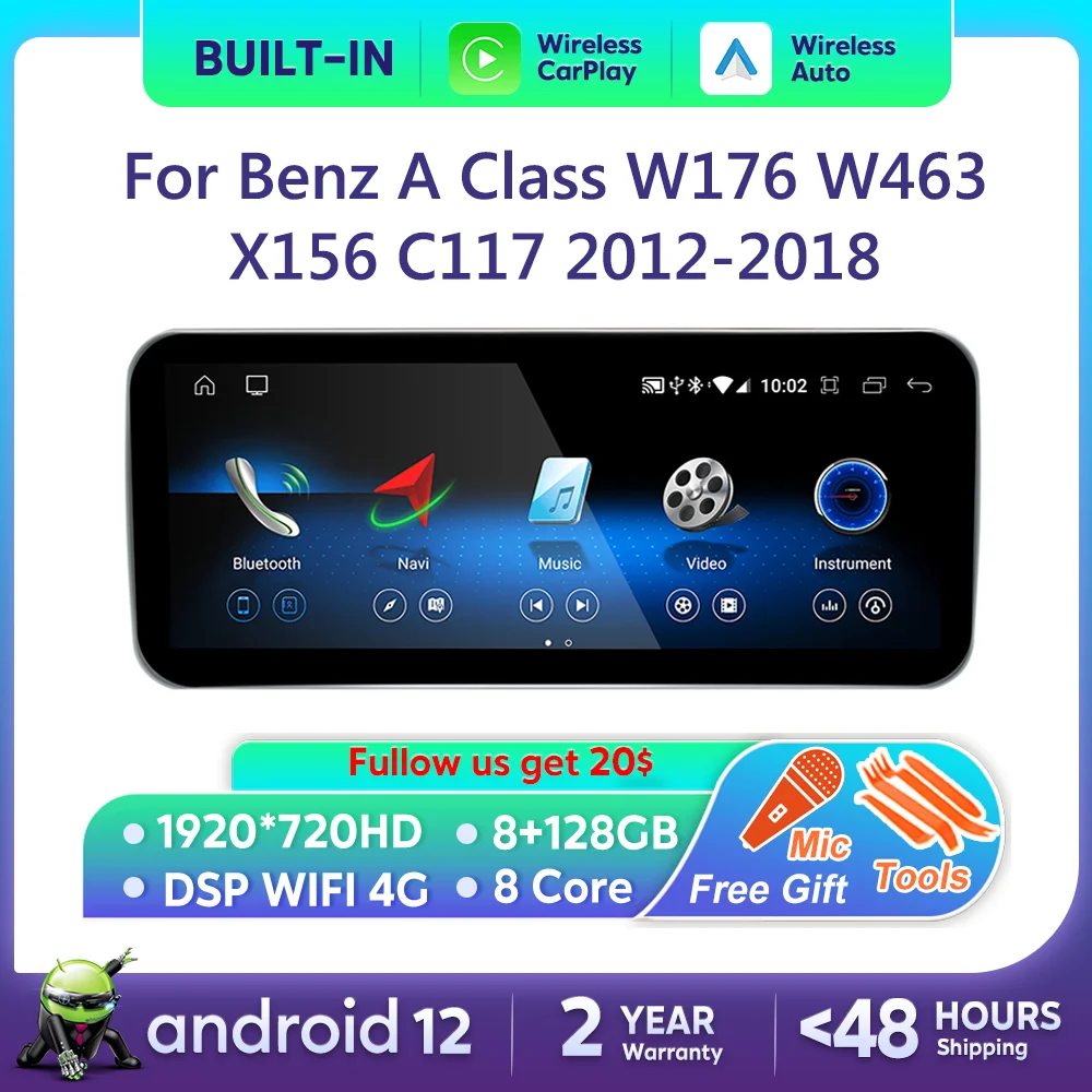 Android 12 Car Multimedia Player For Mercedes Benz W176 C117 X156 W463  2012-2018 GPS Touch Screen Navi Video Stereo WIFI Carplay