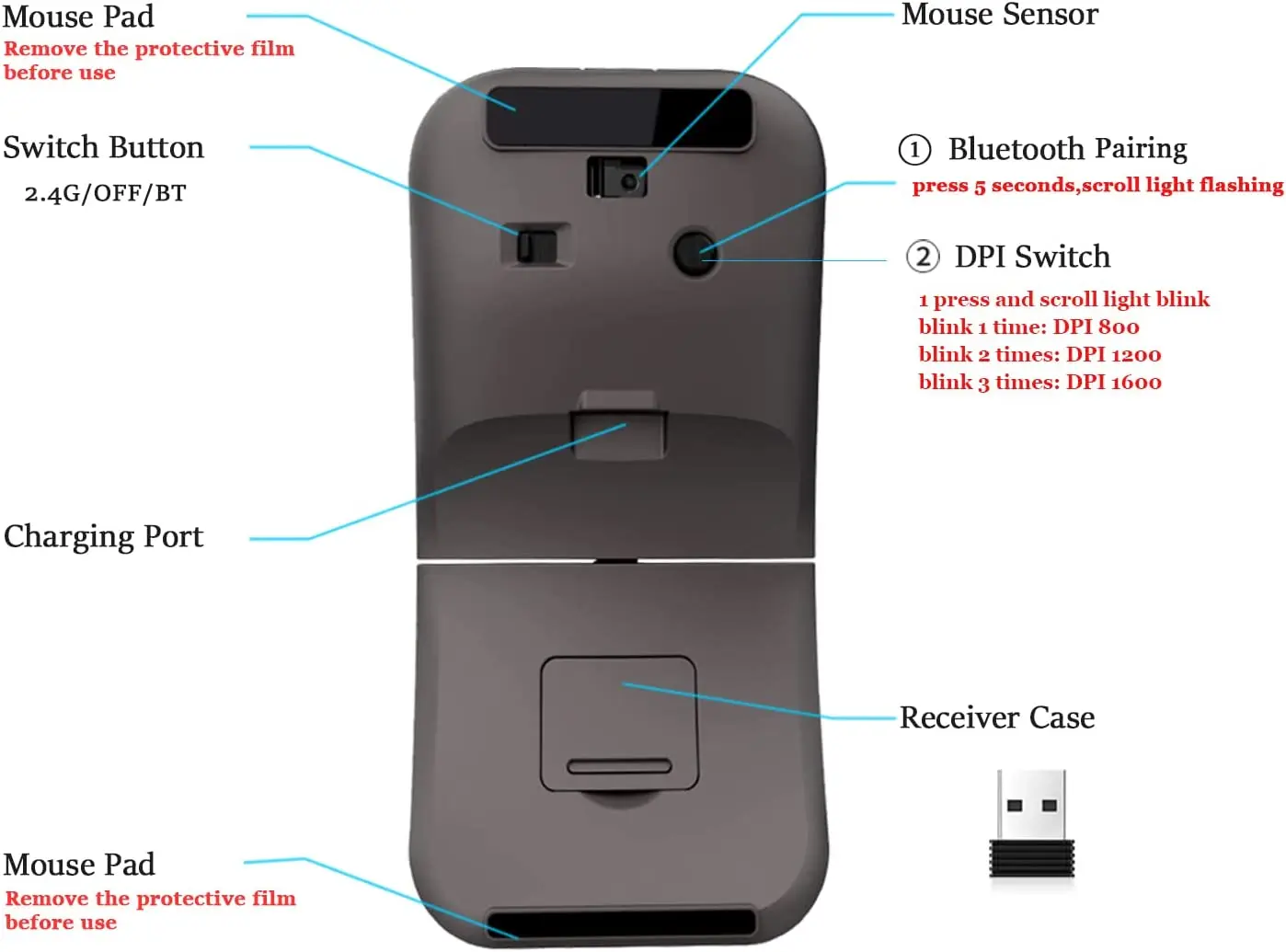 Počítač bezdrátový oblouk myš dobíjecí Bluetooth tichá pro cestovní akumulátorové notebook skládací uitra štíhlý maca tablet macbook