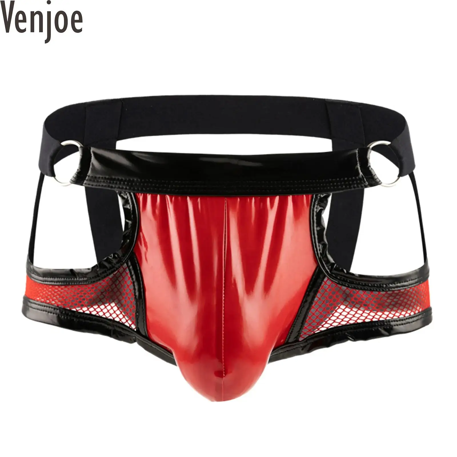 

Men Cutout Patent Leather Boxer Brief Hollow Out Mesh Thong Open Butt Contour Pouch Underpant Rave Underwear Lingerie Nightwear