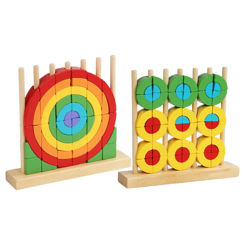 

Rainbow Stacker Colorful Children Puzzle Wooden Stacking Toys Educational Building Blocks For Shape Cognition Cute Puzzle