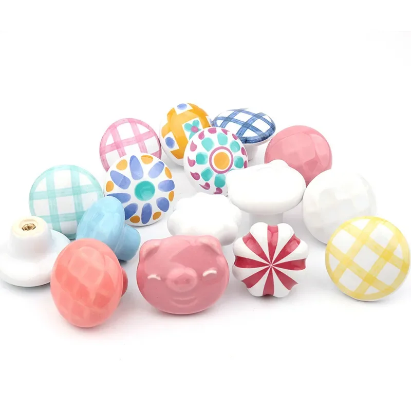Rural Acme Nordic Style Ceramic Single Cartoon Round Wardrobe Kitchen Garden Door Handle Modern Cabinet Handle door handles cabinet handles