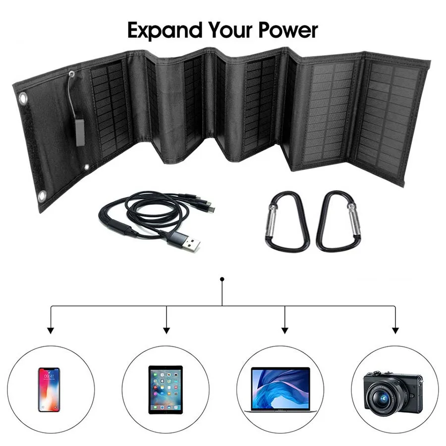 

Складной внешний аккумулятор с солнечной панелью, 100 Вт, USB + DC
