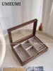 Retro HighEnd Walnut Solid Wood Jewelry Box With Acrylic Glass Cover Linen Lining Necklace Ring Earring Storage Display Box 2