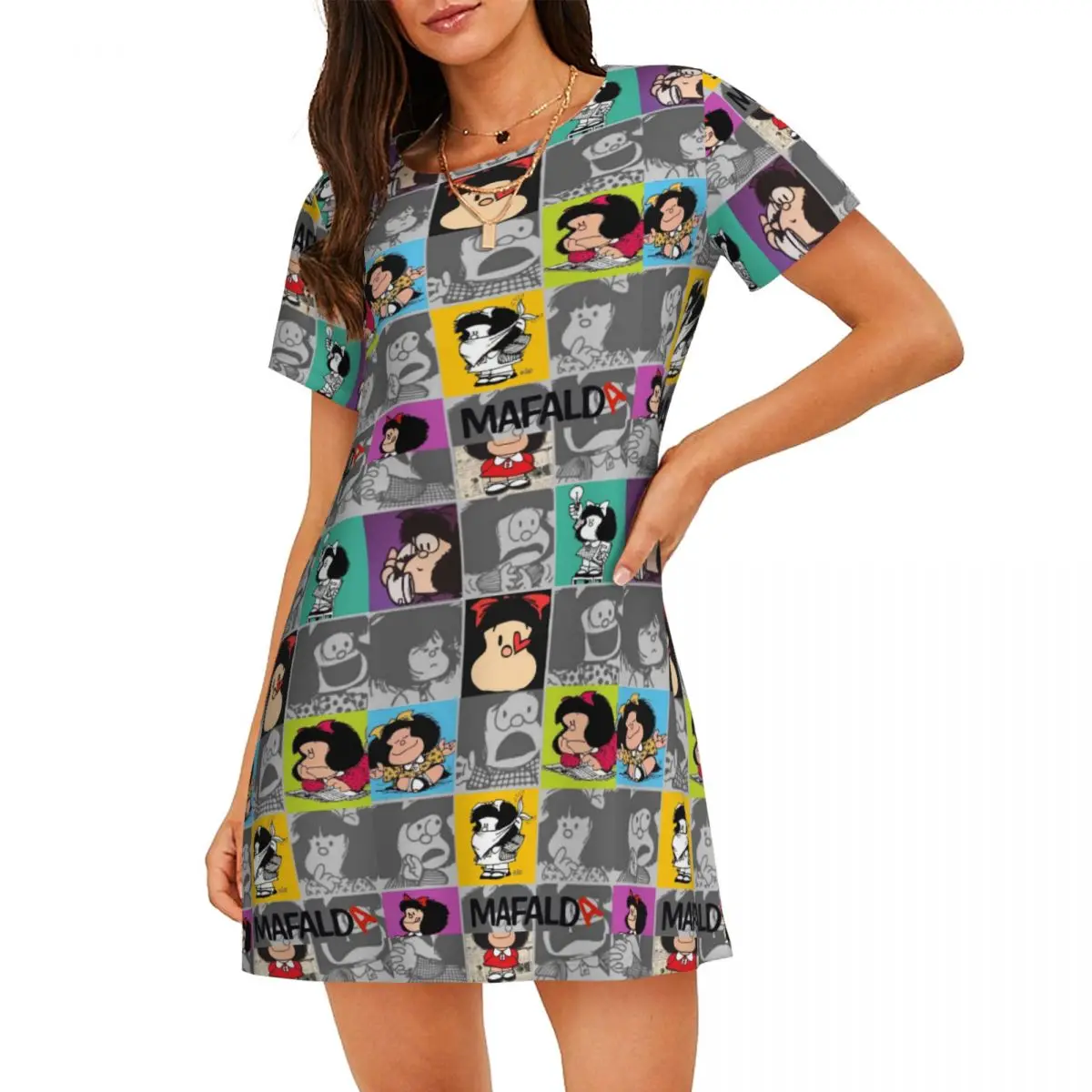 Mafaldas Cartoons Comics Pullover Nightgown Sleeping Travels Loose Sleepdress Pajama Dress Soft Nightdress Sleepwear