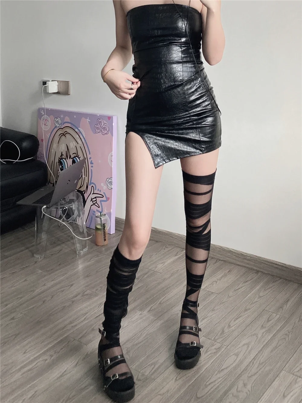 JK Lolita Damenstrümpfe Ultradünne transparente Kristallseidensocken Oberschenkelhohe Strümpfe Y2k Mädchen Oberschenkelhohe Socken Strümpfe – Detail 5
