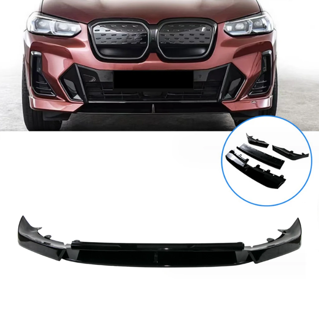 

For BMW X3 G01 X4 G02 ix3 G08 M Pack Front Bumper Splitter Lip Spoiler Diffuser Guard Body Kit Cover 2021 2022 2023 Gloss Black