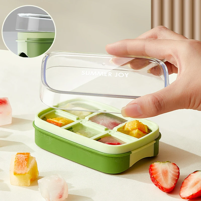 Easy-Release Ice Cube Tray 6 Grids with Removable Lid Mini Ice Cream Tools DIY Ice Making Mold Kitchen
