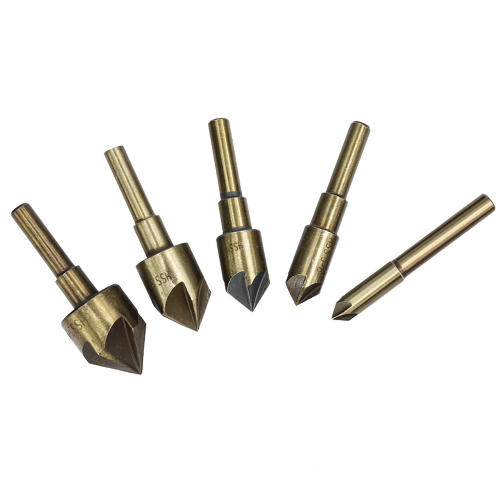 

5PCS Countersink Drill Bit HSS 82 Degree 5 Flute Round Shank Milling Cutter High Speed Steel Quickly Cut Metal Wood Rubber