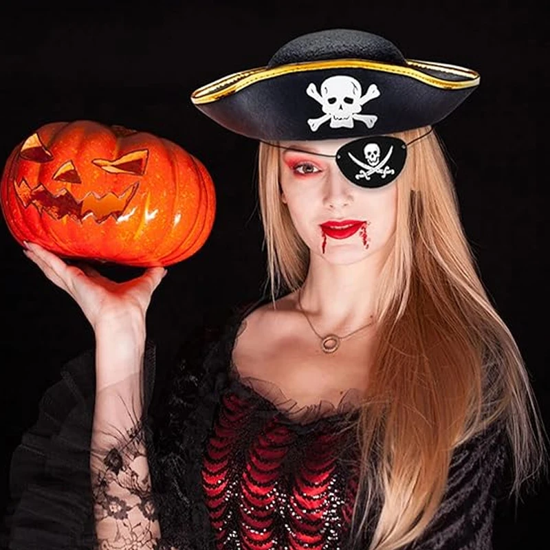 Halloween Skull Pattern Pirate Hat Glowing LED Adult Captain Cosplay Costume Props Cap Masquerade Pirate Themed Party D&eacute;cor cosplay hat cosplay prop accessories