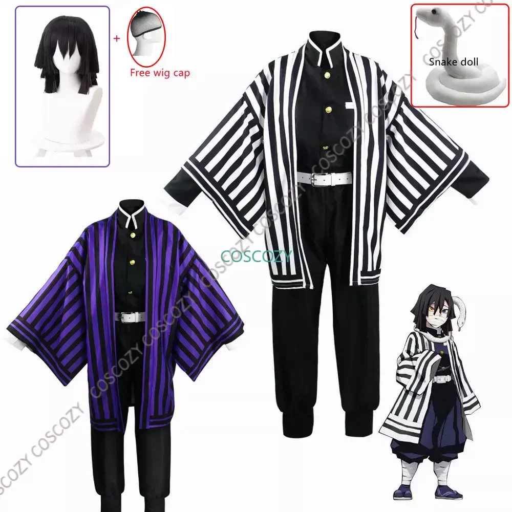 Cosplay Costumes Purple/Black Iguro Obanai Cosplay Anime Demon Ghost Killer Iguro Obanai Haori Kimono Cosplay Costume White Snake Doll Set