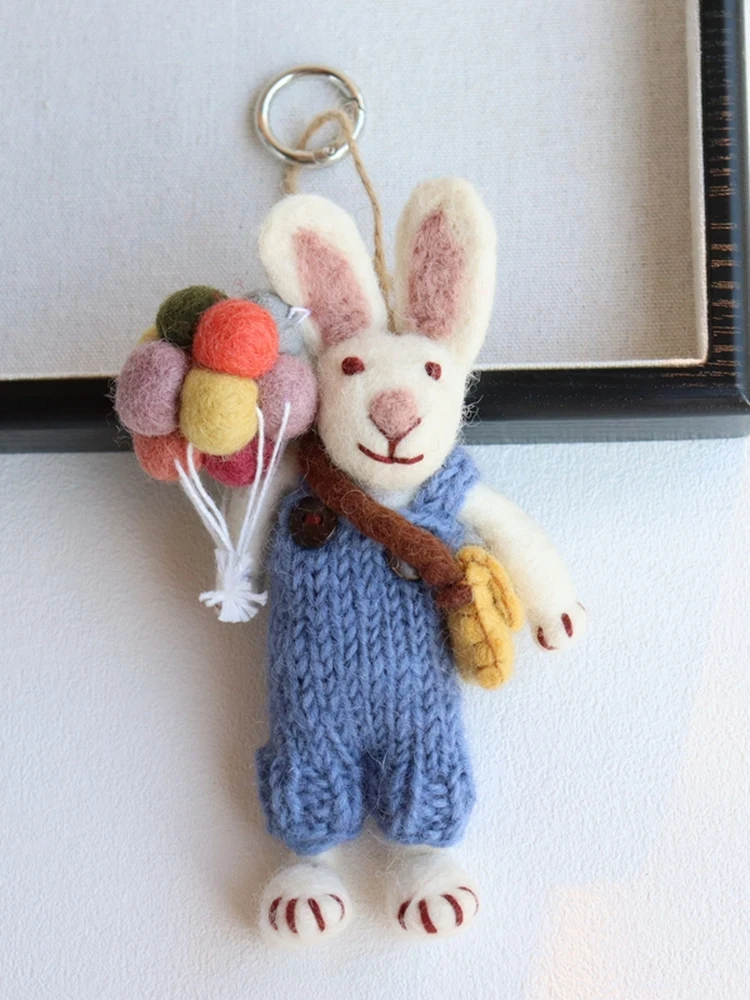Handmade Wool Felt Keychain Cute  Rabbit Dog Doll New Year Hanging Ornament Bag Decorations Cr Toy Pouch Accories