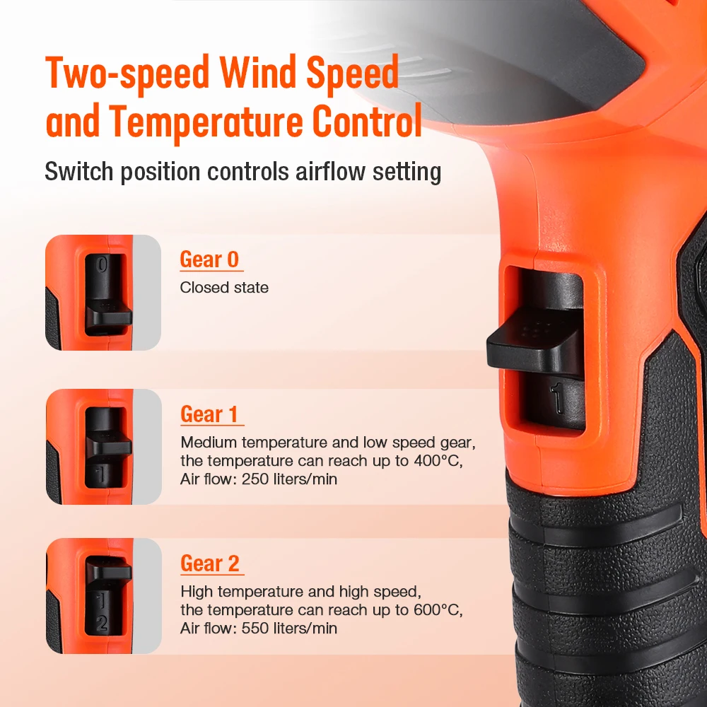 Hot Air Gun VALUEMAX Adjustable Hot Air Gun with Four Nozzles Mini Heat Gun Thermal Blower Shrink Wrapping Construction 2000W