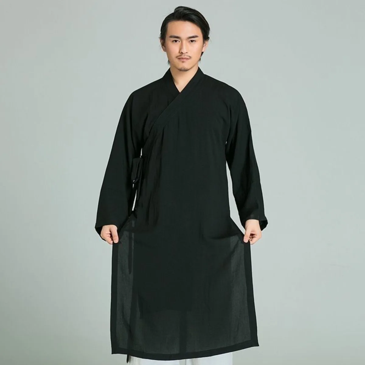 Ming Dynasty Hanfu Men Set Chinese Style Lay Buddhist Clothing Ancient Zen Robe Taoist Long Gown Traditional Costume