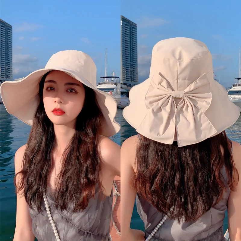 

Thin summer hat, female fisherman's hat, sunscreen hat, sun hat big bow sweet women Korea fashion kawaii Japan girl