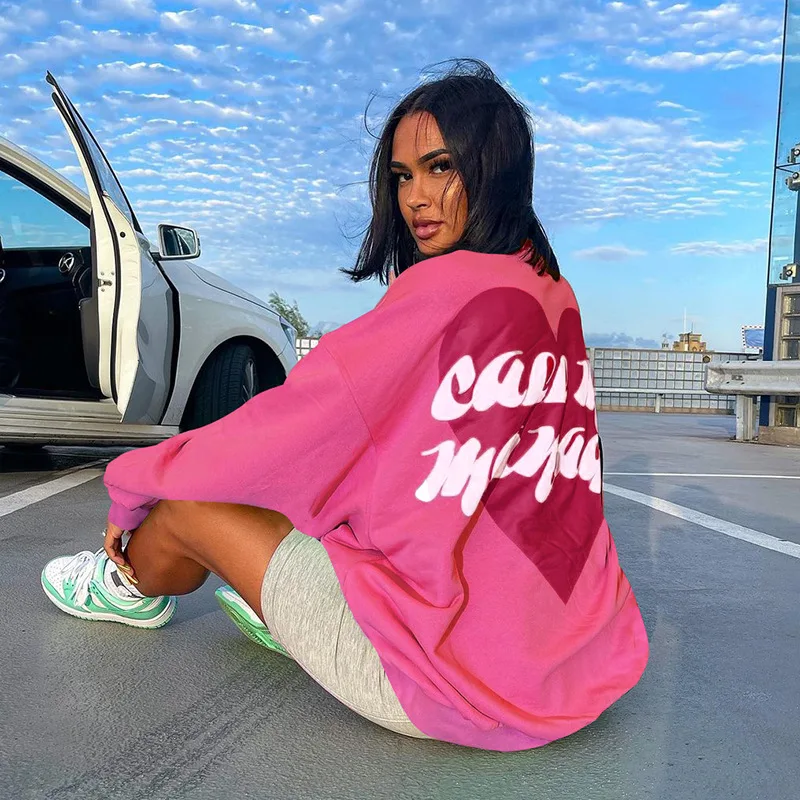 Women Love Letter Print Pullover Round Neck High Street Sweater Hot Girl Trend Top