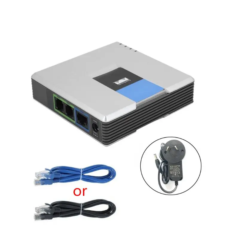 1Set VOIP Gateway 2 Ports SIP V2 Protocol Internet Phone Voice Adapter with Network Cable for Linksys PAP2T AU/EU/US/UK Plug