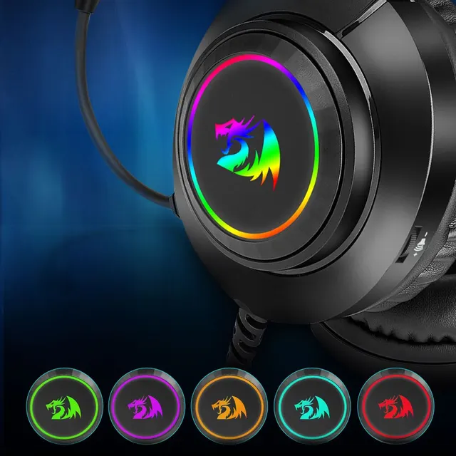 REDRAGON HYLAS RGB 게임용 헤드폰, 마이크 포함, 편안한 착용감, 소통에 용이, 80% 할인