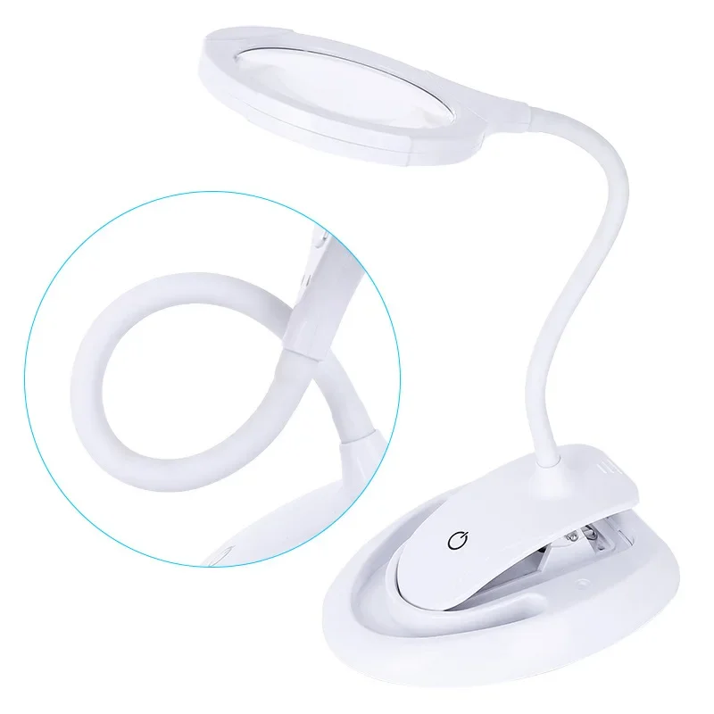 

15 LED Rechargeable Magnifying Glass 10X 5X Desktop Clamp Magnifier Lamp White 110mm Large Reading Loupe Table Repair Lupa