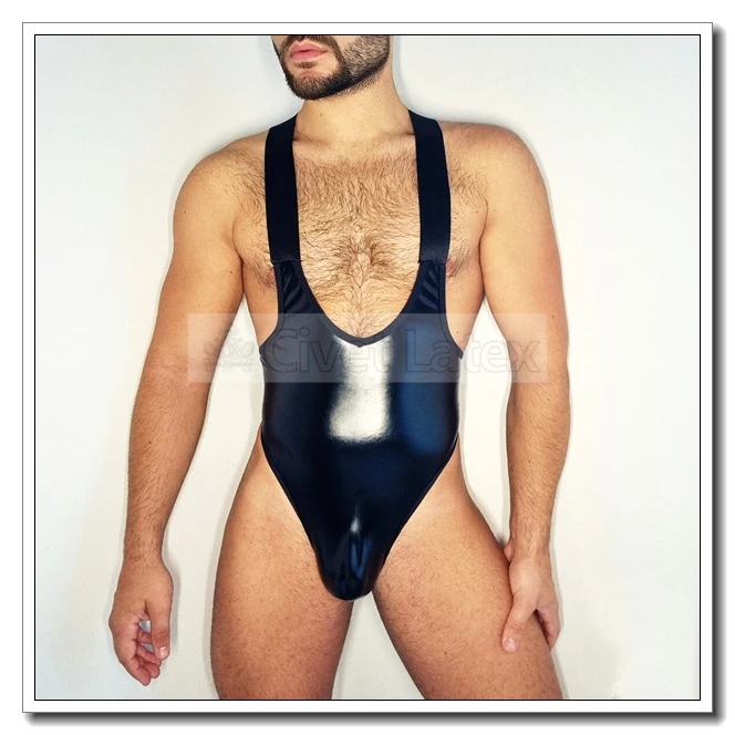 

Civet Latex Leotard for Men Gladiator Sports Wear Back Cross No Zip Customied 0.4mm K16