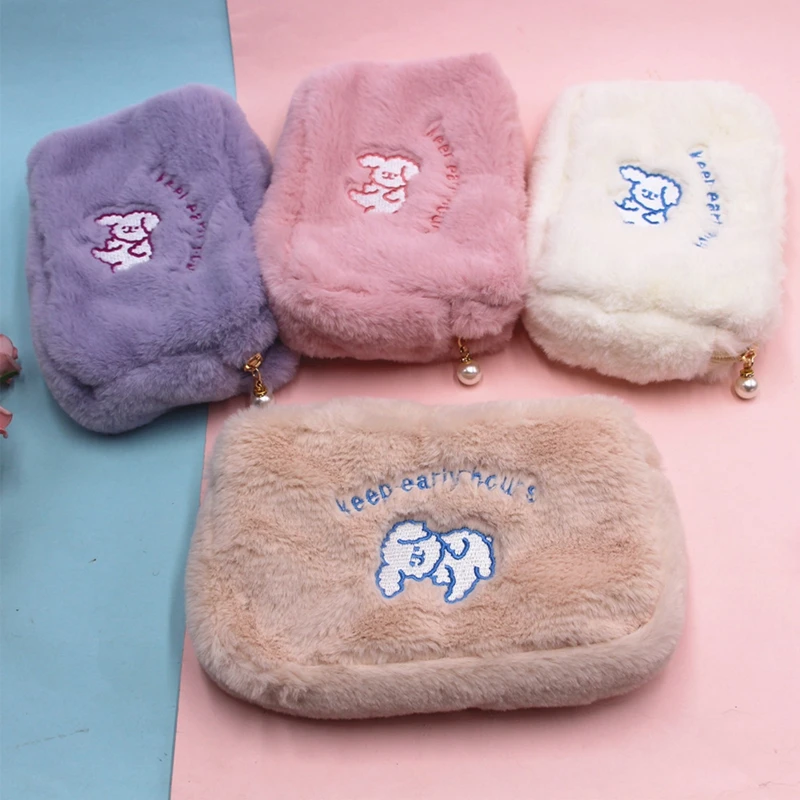 

Girls Fuzzy Plush Cosmetic Bag Large Capacity Storage Bag Women Travel Makeup Pouch Holder Girls Student School Pencil Case