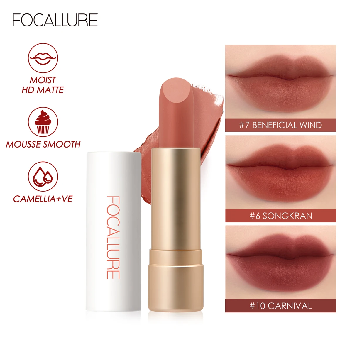 Focallure 12 Colors Lipstick Waterproof Long Lasting Matte Shimmer Mental Nude Glitter Lipgloss Lip Tint Makeup |