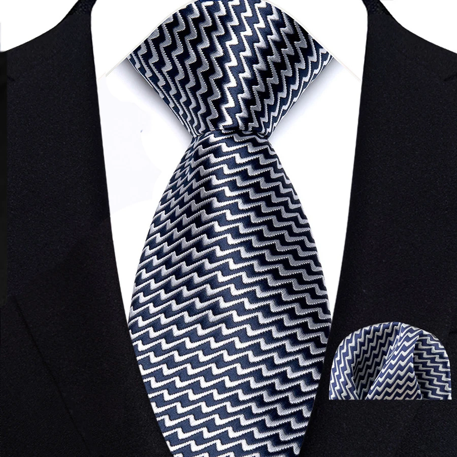 Klassisches 8-cm-Krawatten-Set für Herren, Marineblau, gepunktet, Streifen, Krawatte für Männer, Hochzeit, Business, Party, Modedesign, hochwertiges Einstecktuch-Krawatten-Set – Detail 10