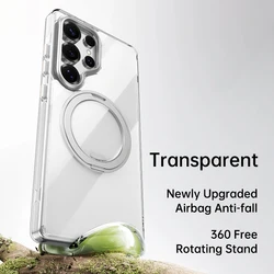 360° Rotating Magnetic Phone Case with Luxury Metal Bracket and Shockproof Protective Cover - Galaxy S25 Ultra (Transparent)