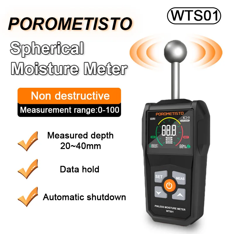 POROMETISTO WTS01 Spherical Moisture Meter Inductive Wall Material Timber Damp Detector Digital Non-destructive Moisture Tester