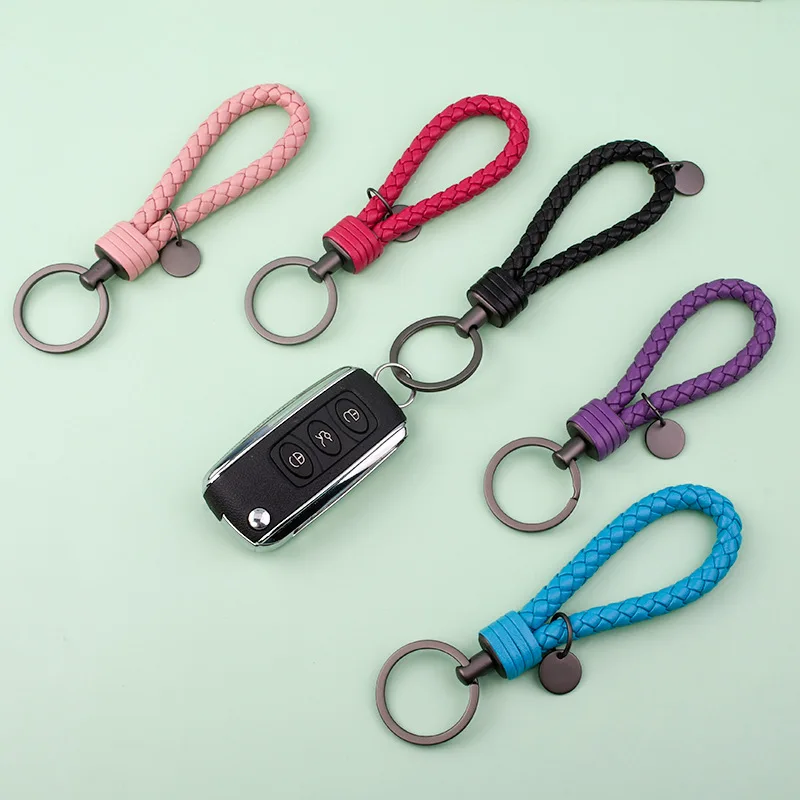 

Real Sheep Skin Leather Weave Keychain Men Handmake Braid Woven Rope Car Key Holder Pendant Wrist Rope Key Chain Woven Key Ring