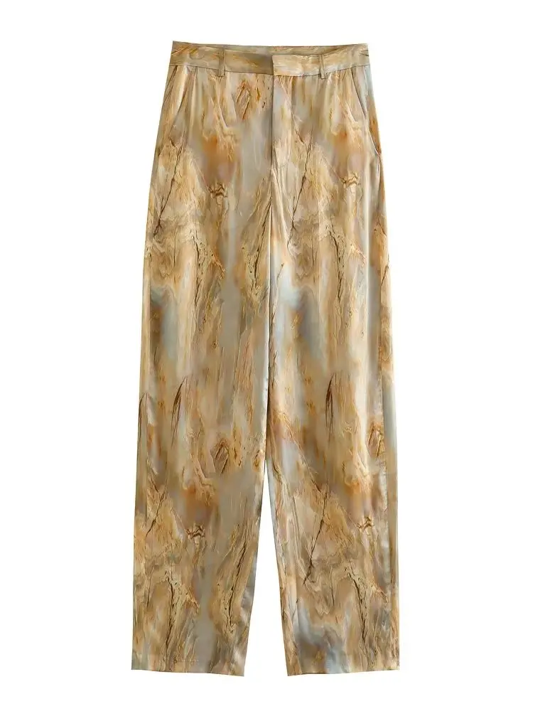 Комплект от две части за елегантна жена 2023 Пролет Лято Корейски комплект панталон Комплект риза с дълъг ръкав Tie Dye Топ и комплект широки панталони