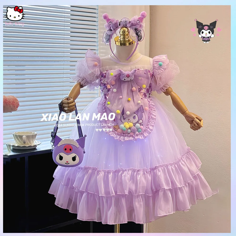 

Kuromi Girl's Dress Summer Sanrios Anime Kawaii Gauze Skirt Princess Skirt Cartoon Kids Girls Kids Birthday Party Clothing Dress