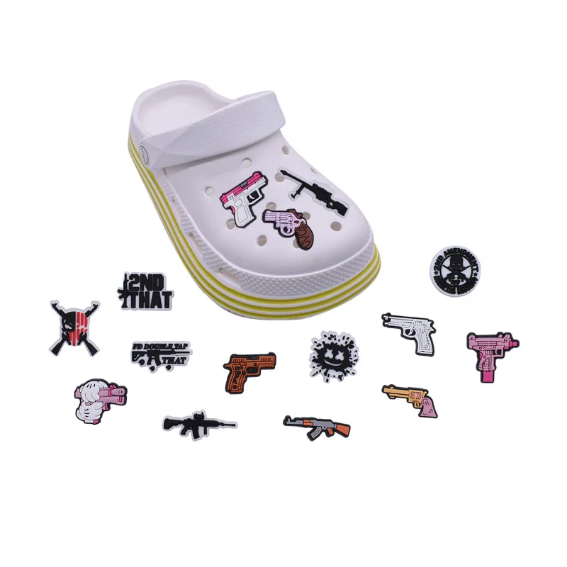 

Hot Sale Shoe Charms Decorations for Croc Jibz 1pcs Pistol Rifle Submachine Gun Sniper Gun Weapon Class Shoe Accessorie