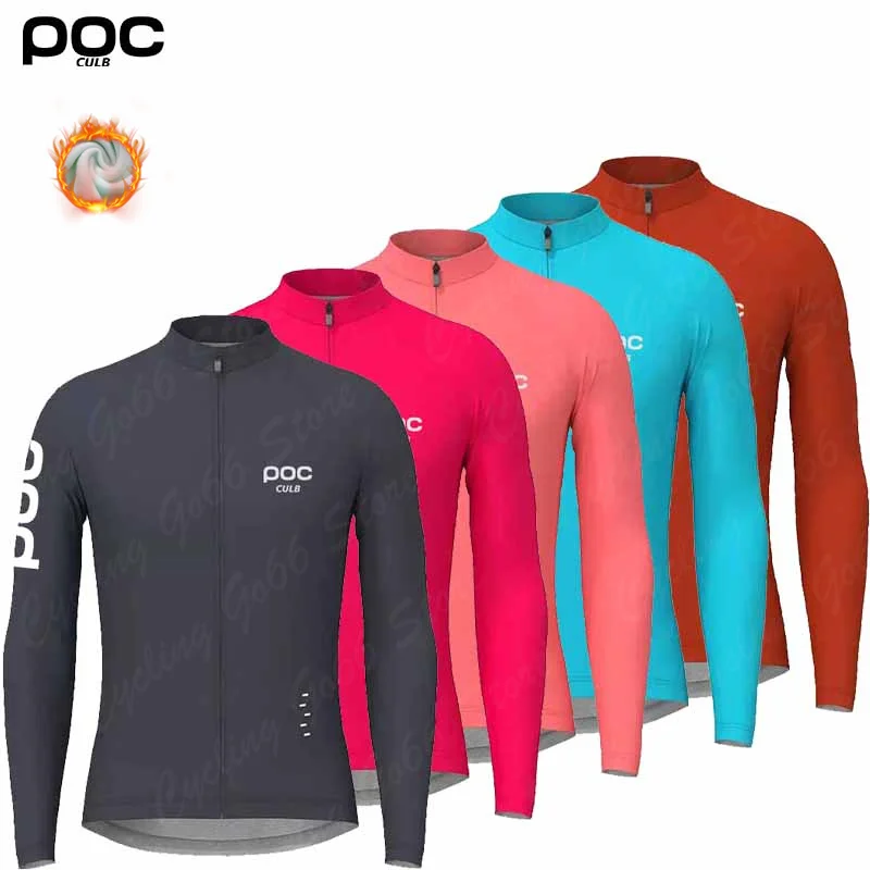

2023 POC Winter Cycling Jersey Set Men Long Sleeves MTB Jersey Bike Maillot Ropa Ciclismo Thermal Fleece Cycling Clothing
