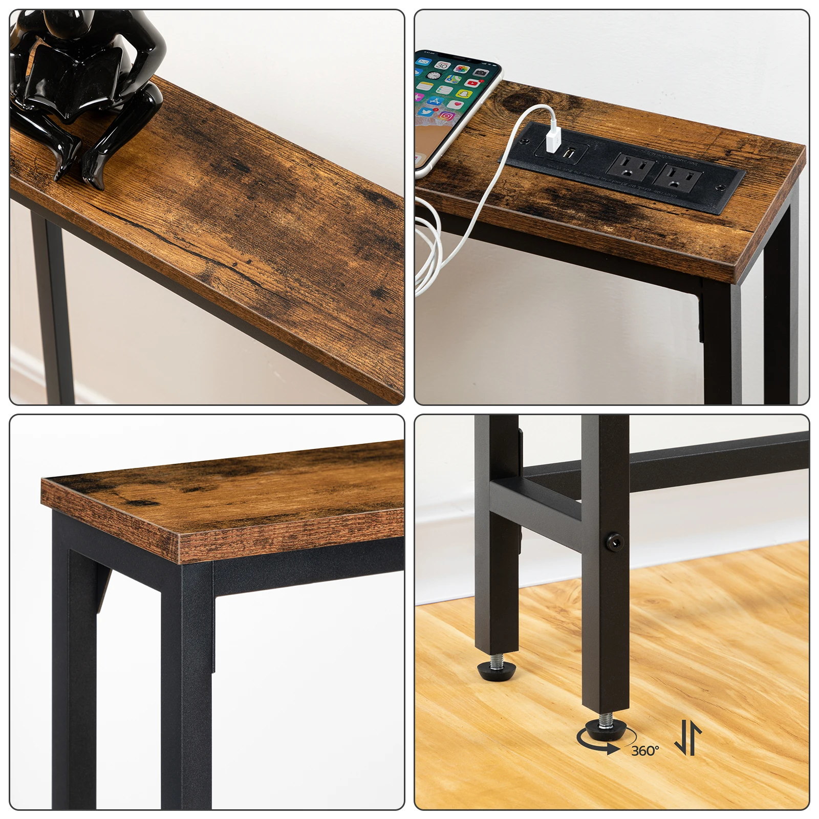 7.2" Skinny Console Table with Power Outlets and USB Ports, Table with Charging Station, Narrow Sofa Table, Behind Couch Table,