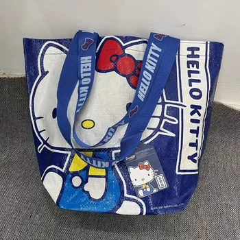 헬로 키티 대형 쇼핑백, 폴리에스터 에코 만화 숄더백, 핸드백 야외 휴대용 보관 가방, 36x27.5x17.8cm
