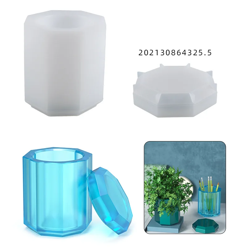 

Octagonal Pen Holder Storage Box Silicone Mold Makeup Brush Holder DIY Epoxy Resin Mold for UV Resin Flower Pot Home Decoration