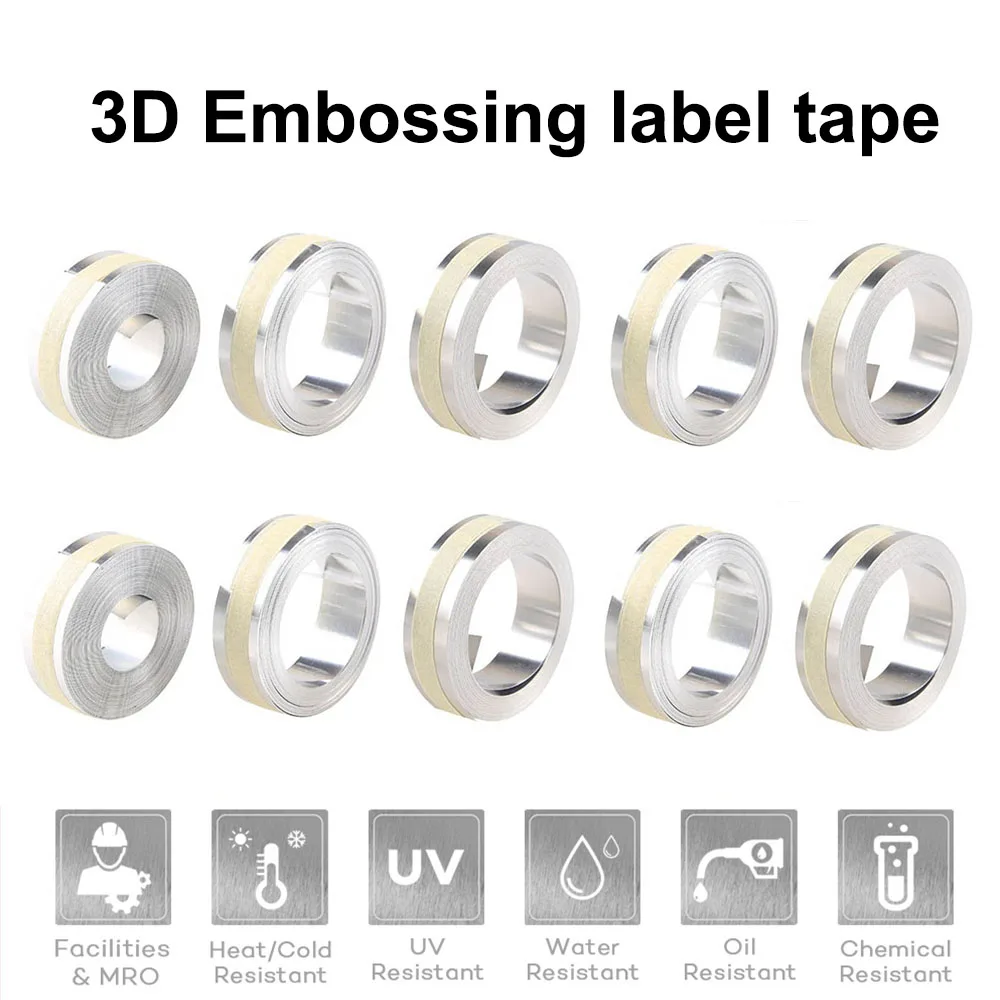 10Rolls 32500 35800 31000 12mm Metal Tape Non-Adhesive/Adhesive stainless steel/Aluminum 3D Embossing tape for DYMO Rhino M1011
