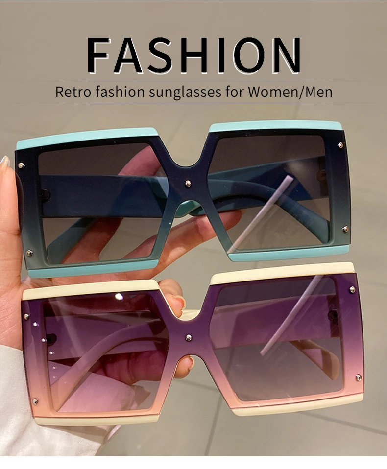 Kammpt quadratische übergroße einteilige Sonnenbrille Männer Frauen trend ige Farbverlauf brille Brillen Mode Luxusmarke Design Sonnenbrille – Detail 3