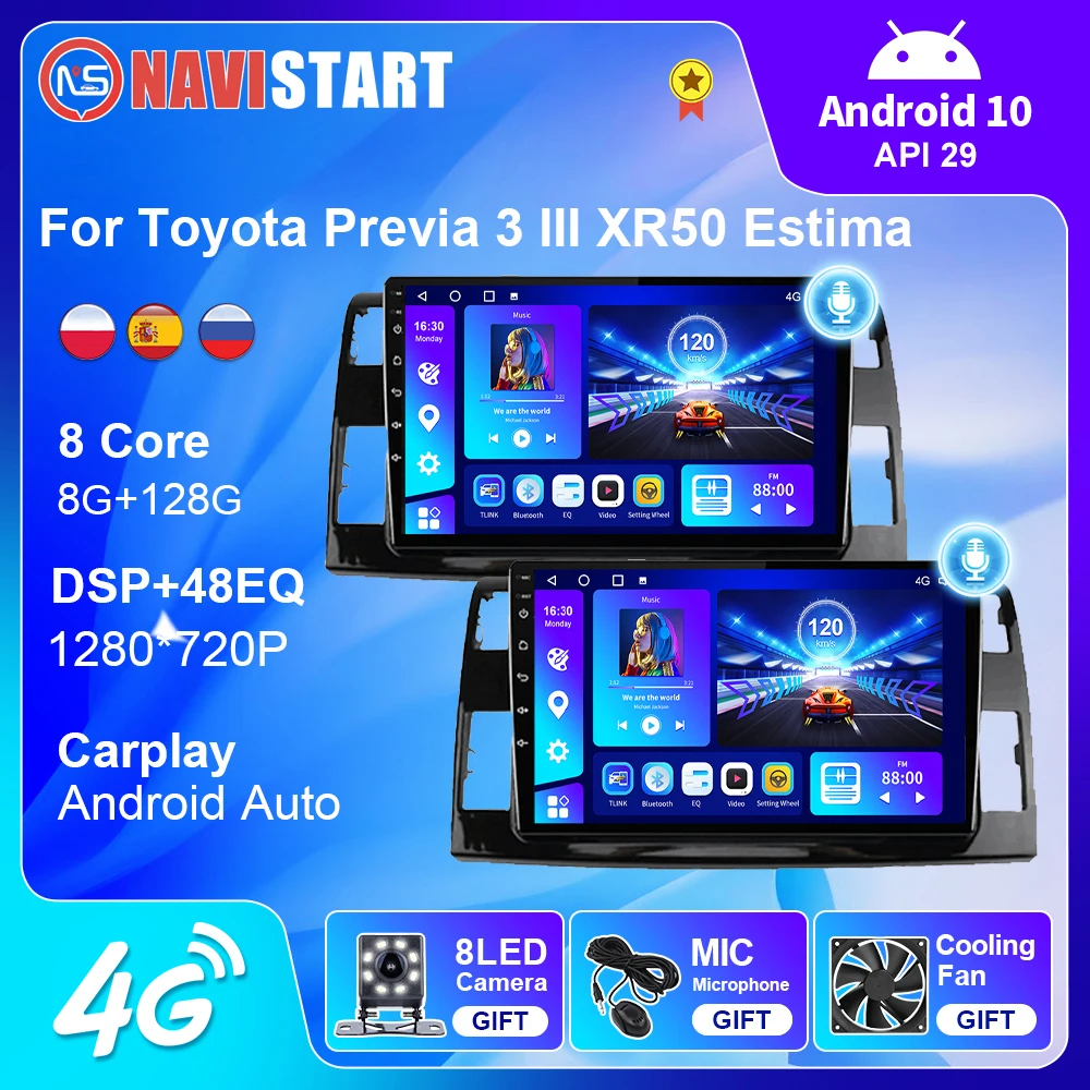 

Автомагнитола NAVISTART для Toyota, Автомагнитола для Toyota Previa 3 III XR50 Estima 2006-2019, Android 10, GPS-навигация, 4G, Wi-Fi, Автомобильный плеер 2 Din без DVD