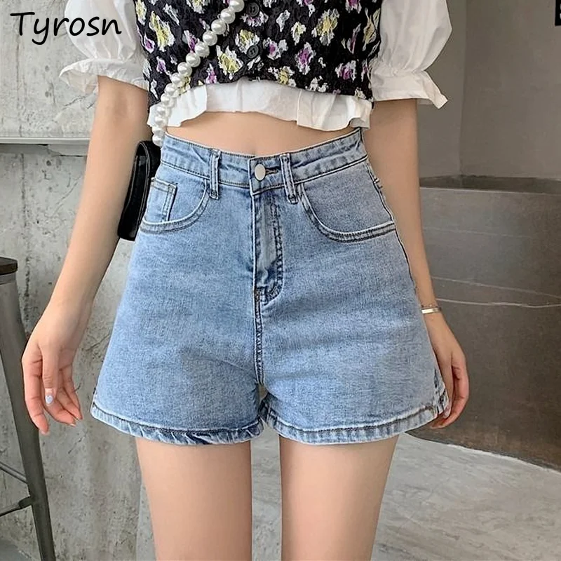 

Women Denim Shorts High Waist Solid Side-slit Slim Students Sweet All-match Retro Casual S-5XL Summer Lovely Hip Sexy Clothing