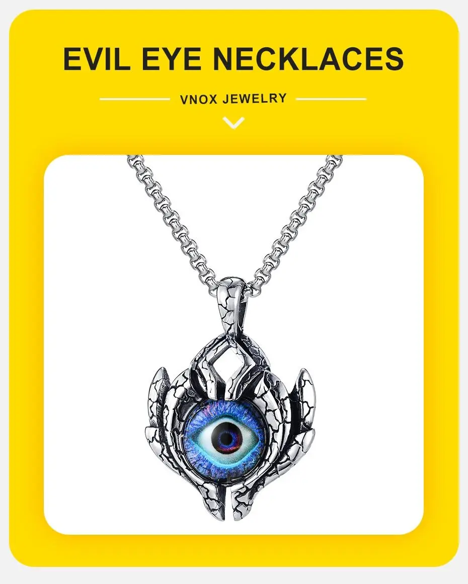 Vnox Big Evil Eye Anhänger Halskette, klobiges Edelstahlabzeichen mit türkischem Auge Anhänger, Punk Herren Accessoire – Detail 2