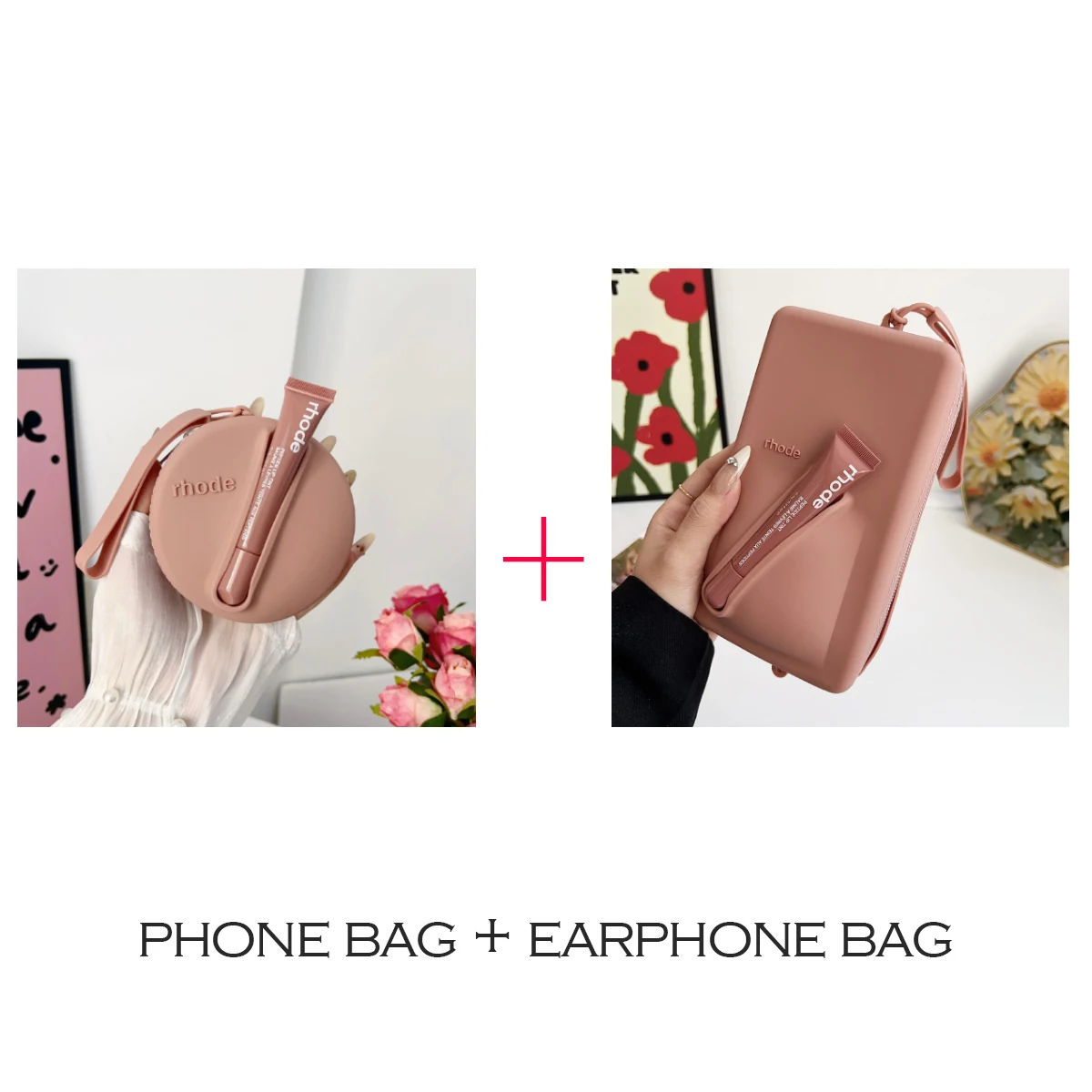 2pc Authentic Phone Bag Set + Earphone Bag Rhode Lip Glaze Holder
